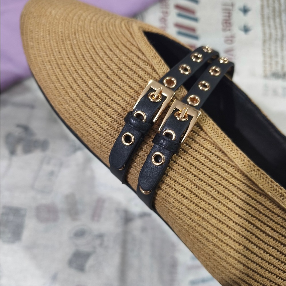 Alaia Camel Woven Mary Jane Flats with Black Studded Strap - Picture 5 of 7